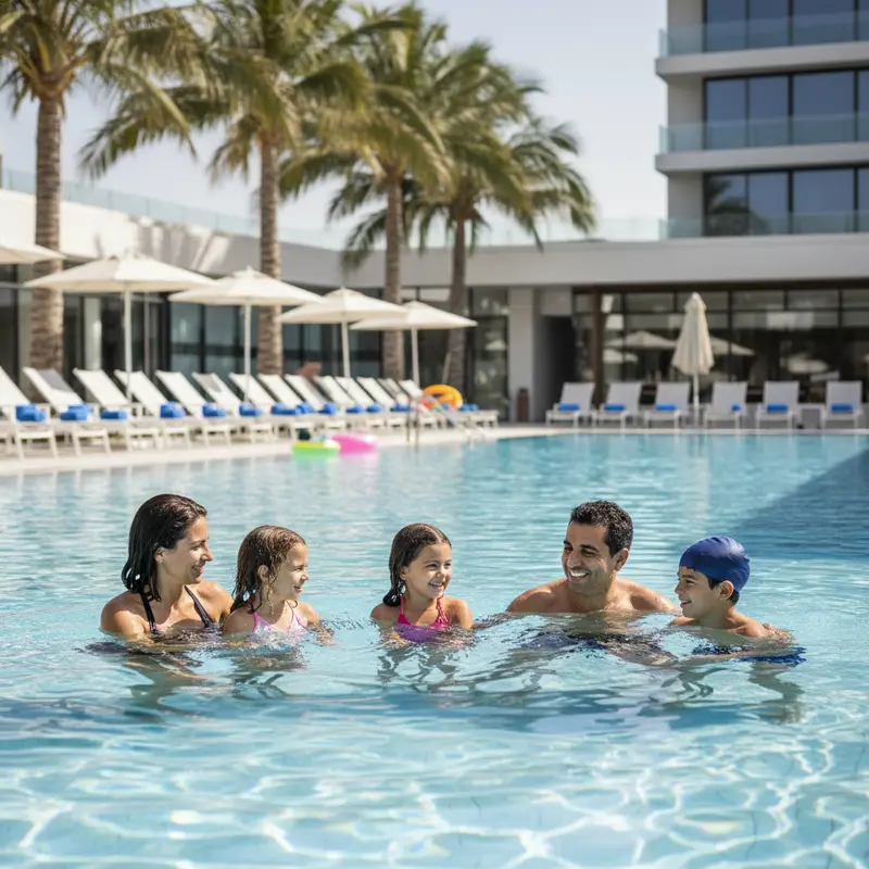 זוג ישראלי נהנה מבריכת מלון רשת.