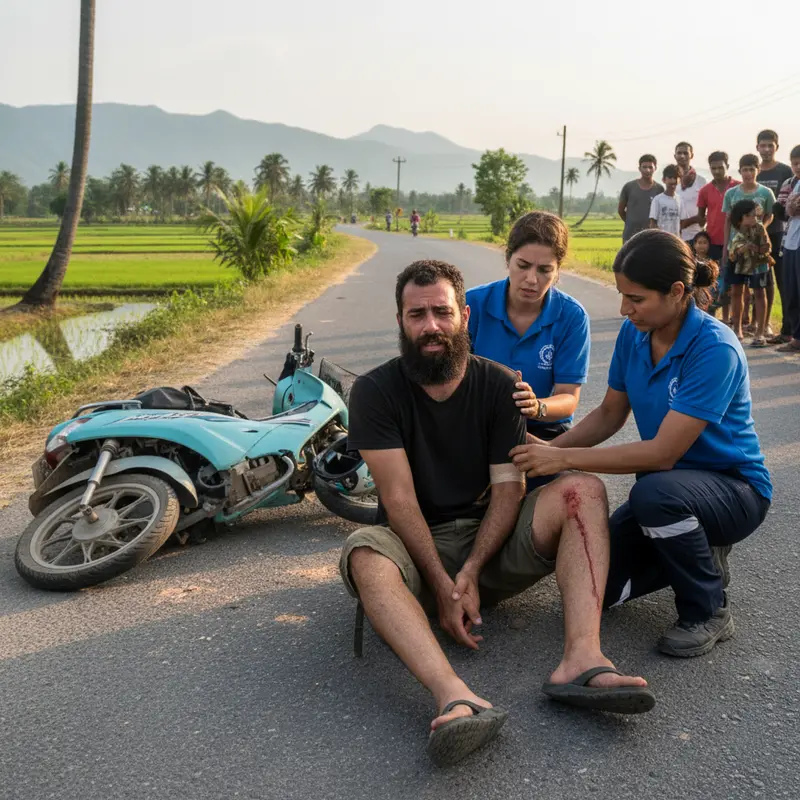 ישראלי פצוע מטופל לאחר תאונת קטנוע.
