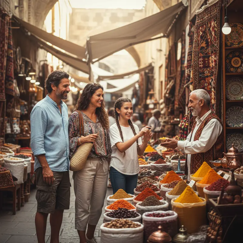 ישראלים בשוק תבלינים ססגוני בבאקו.