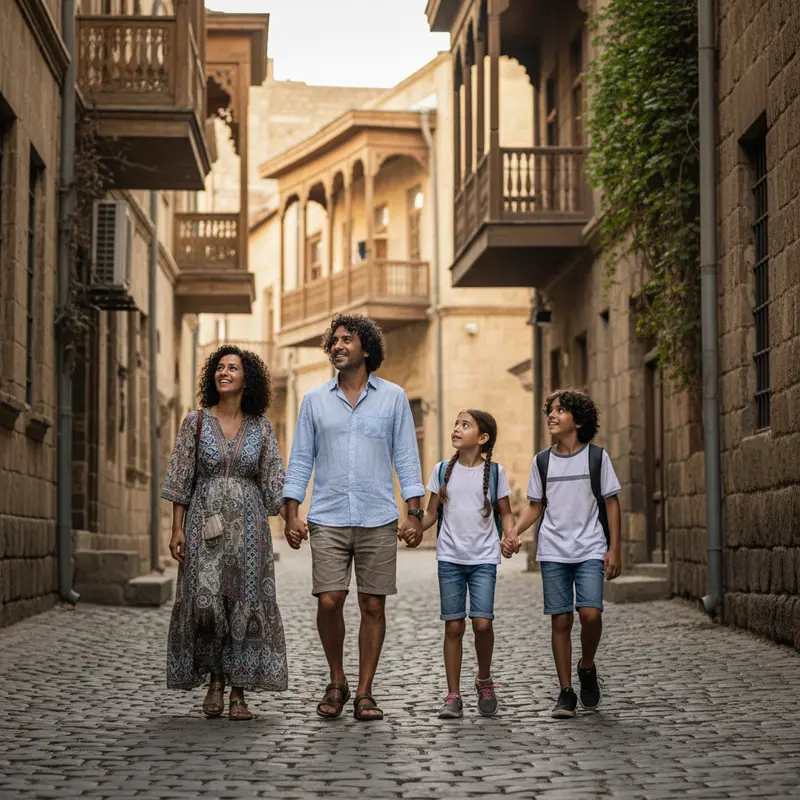 ישראלים מטיילים בסמטאות העיר העתיקה בבאקו.