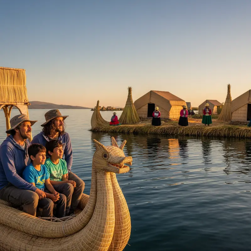 ישראלים משייטים בסירת קאנו באגם טיטיקאקה.