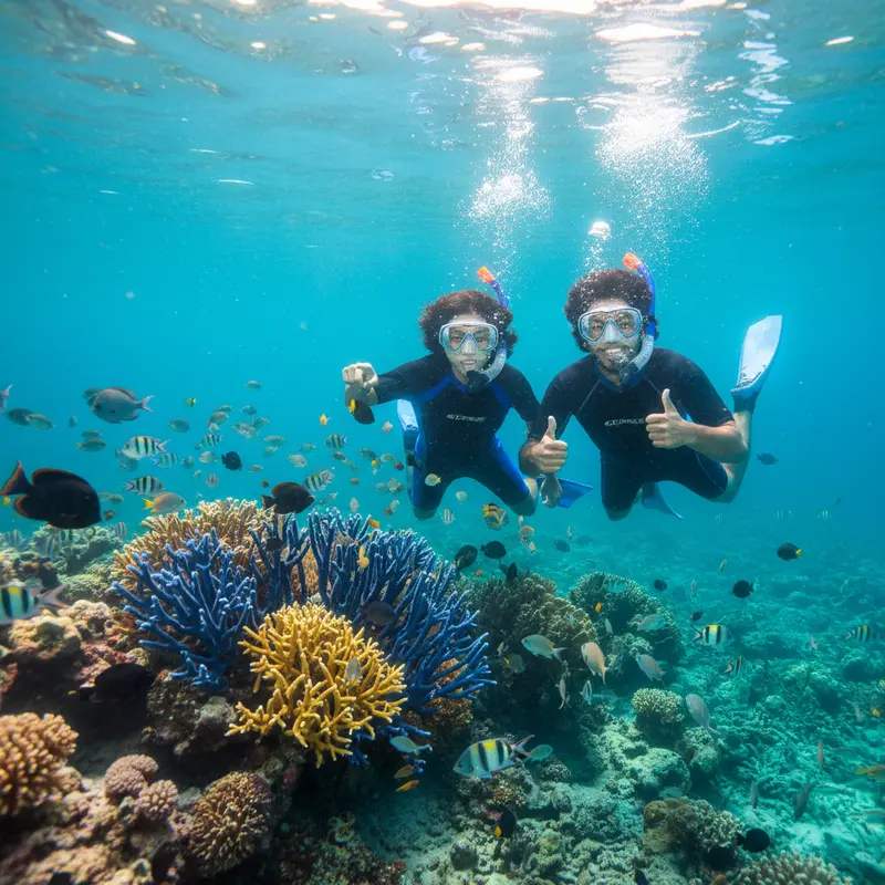 ישראלים צוללים בלגונה צלולה בפלאוואן.