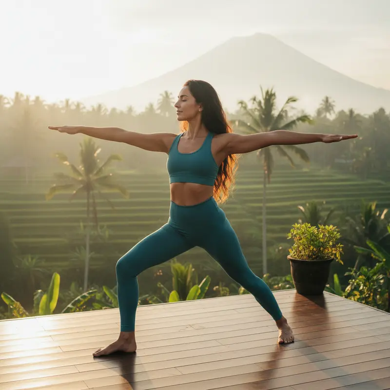 ישראלית מתרגלת יוגה בטבע ביעד אקזוטי.
