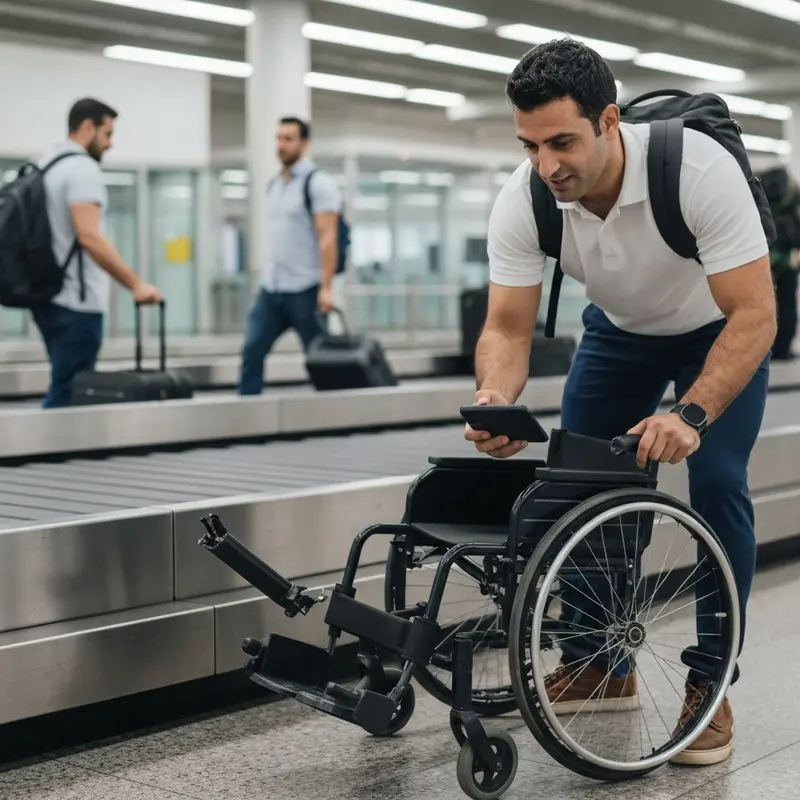 מטייל ישראלי מתייעץ עם צוות שדה תעופה