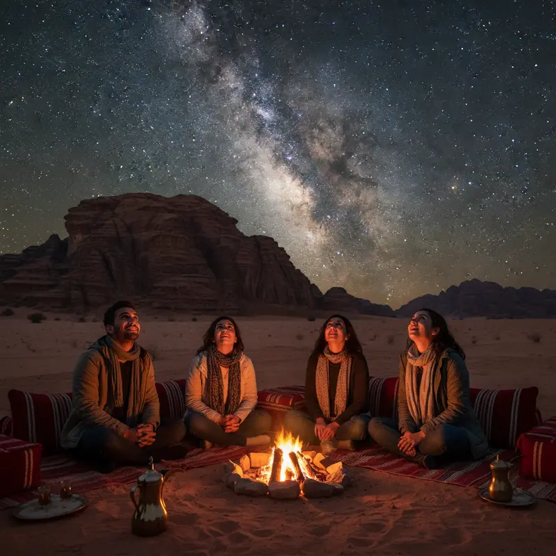 מטיילים ישראלים צופים בשקיעה בוואדי רם