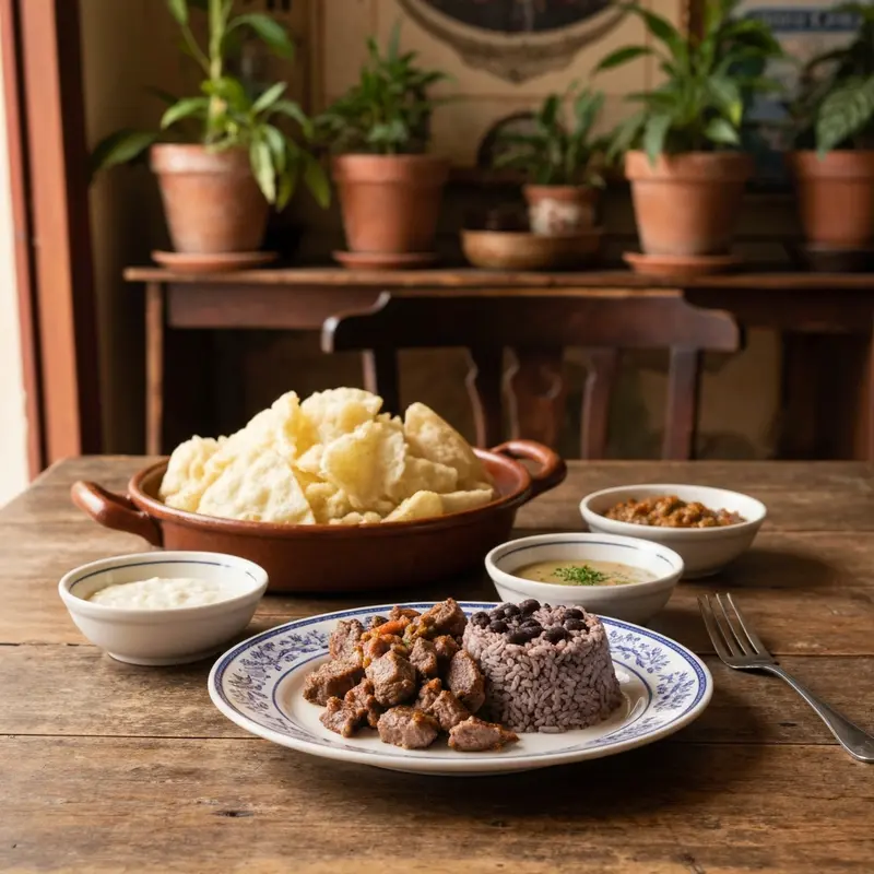 מנה קובנית מסורתית רופה וייחה בפלאדר מקומי