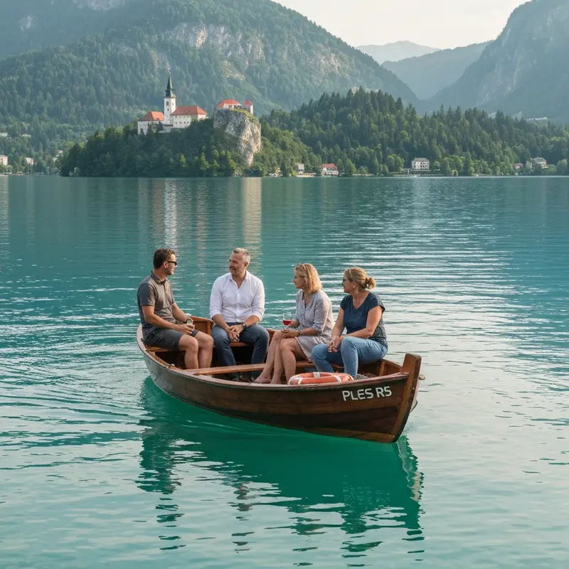 אגם בלד תיירים שטים בסירת פלטנה.