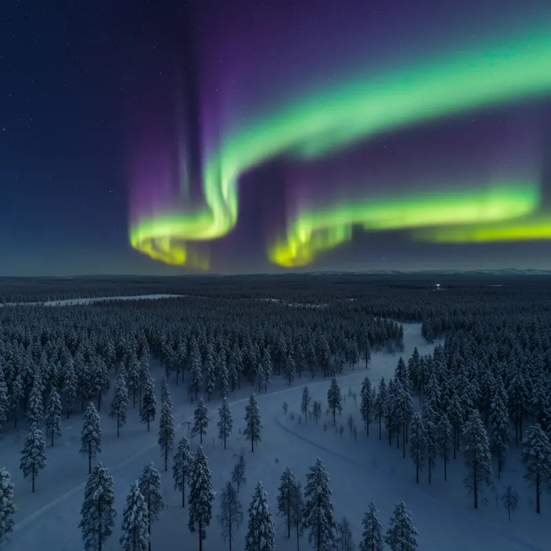 הזוהר הצפוני בלפלנד רוקד בשמיים