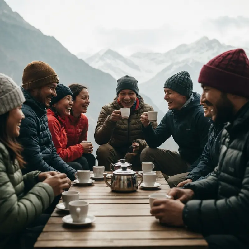 טרקרים נחים בבית תה בדרך לאוורסט