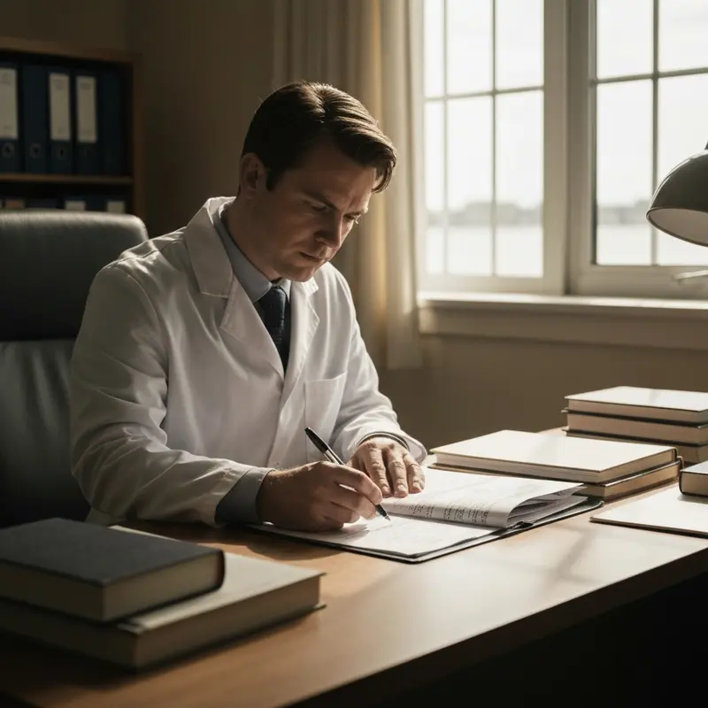 רופא ממלא מסמכים לביטול טיסה סיבה רפואית